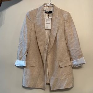 Striped linen blend blazer by zara